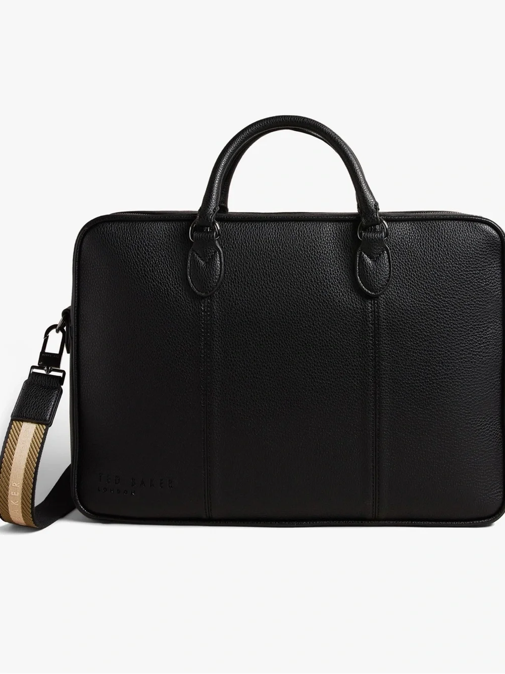 Ted Baker Black Leather Laptop Briefcase with Striped Shoulder Strap